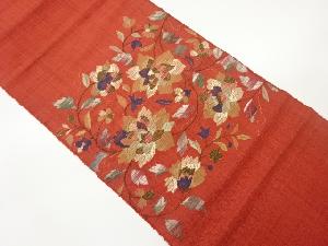 手織り紬花唐草模様織出し名古屋帯